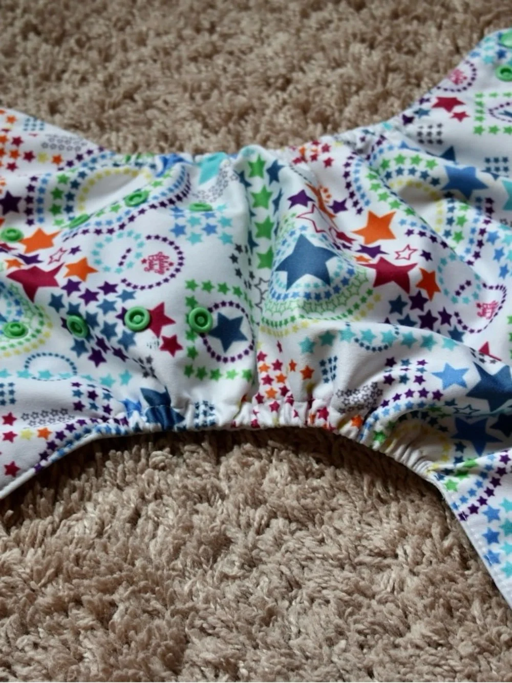 Adjustable Multicolor Star Print Diaper Cover with Green Snaps